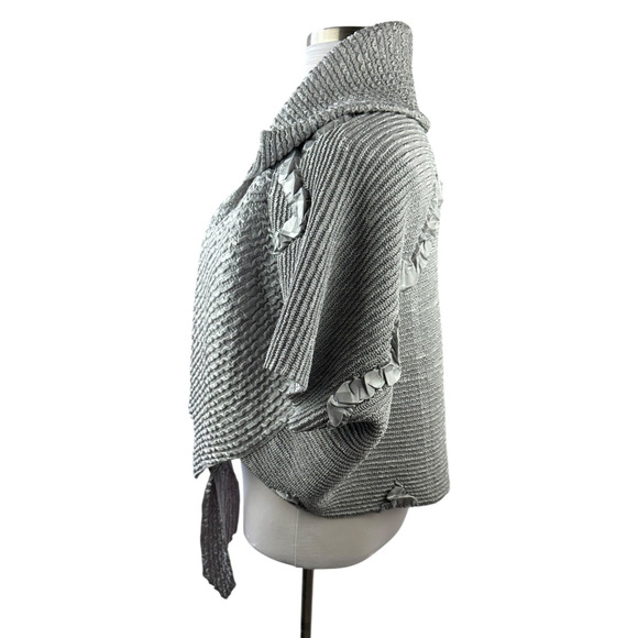 Candiss Cole Art-To-Wear Jacket Silver Crinkle Open Front One Size Quiet Luxury - Picture 6 of 16